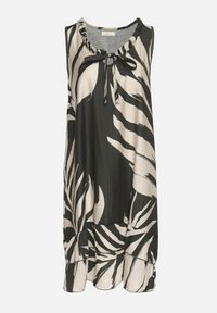 Born2be - Ciemnozielona Pudełkowa Sukienka z Wiskozą Lnem i Roślinnym Wzorem Rineluna. Okazja: na co dzień. Kolor: zielony. Materiał: len, wiskoza. Styl: casual, elegancki #5