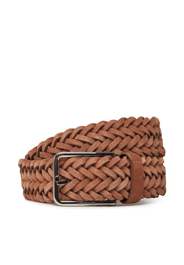 Calvin Klein Pasek Męski Warmth Braided Suede 35Mm K50K512841 Brązowy. Kolor: brązowy. Materiał: skóra, zamsz
