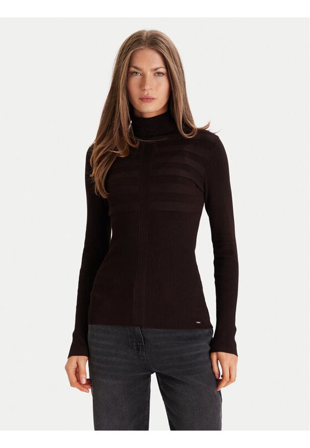 Morgan Golf 132-MENTOS.M Brązowy Slim Fit. Typ kołnierza: golf. Kolor: brązowy. Materiał: wiskoza