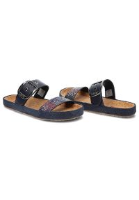 Big-Star - Granatowe Klapki Big Star Modne Buty Na Lato. Okazja: na co dzień, na randkę. Kolor: niebieski. Materiał: skóra ekologiczna, skóra. Wzór: kolorowy. Sezon: lato. Styl: casual, elegancki, wakacyjny #6