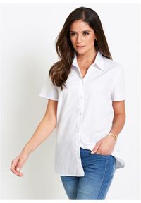 bonprix - Bluzka z krótkim rękawem, z popeliny. Kolor: biały. Długość rękawa: krótki rękaw. Długość: krótkie. Styl: klasyczny #1