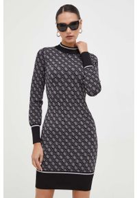 Guess sukienka kolor czarny mini dopasowana. Kolor: czarny. Materiał: dzianina. Długość rękawa: długi rękaw. Typ sukienki: dopasowane. Długość: mini