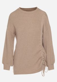 Born2be - Beżowy Sweter z Wiskozą Zdobiony Ściągaczem z Boku Titaneva. Kolor: beżowy. Materiał: wiskoza. Długość rękawa: długi rękaw. Długość: długie. Wzór: aplikacja. Styl: elegancki #6
