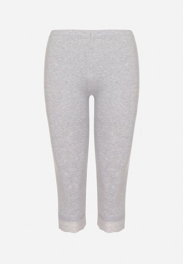 Born2be - Szare Legginsy Bawełniane z Elastyczną Gumką i Koronką na Nogawkach Efrine. Okazja: na co dzień, na spacer. Kolor: szary. Materiał: bawełna, koronka. Wzór: koronka. Styl: elegancki, casual