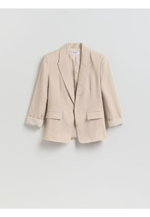Reserved - Marynarka z lnem i wiskozą - beżowy. Kolor: beżowy. Materiał: wiskoza, len