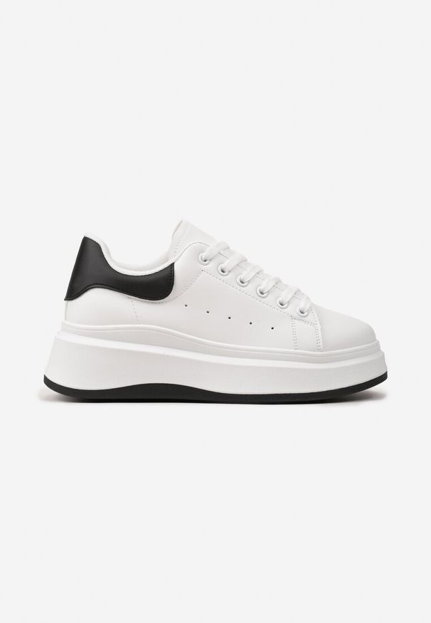 Renee - Biało-Czarne Sznurowane Sneakersy z Imitacji Skóry na Platformie Filamena. Kolor: biały. Materiał: skóra. Obcas: na platformie