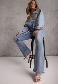 Renee - Niebieskie Casualowe Jeansy Flare Regular Waist z Bawełną Joshea. Okazja: na co dzień. Kolekcja: plus size. Kolor: niebieski. Długość: krótkie. Styl: casual #1