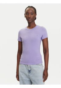 Tommy Jeans T-Shirt Linear DW0DW21164 Fioletowy Slim Fit. Kolor: fioletowy. Materiał: bawełna