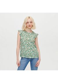 House - Wiskozowa bluzka w stokrotki zielona - Wielobarwny. Kolor: czarny, zielony. Materiał: wiskoza #1