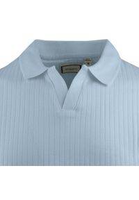 Dzianinowa Koszulka Polo - Dekolt Bez Guzików - Brave Soul - Błękitna. Okazja: na co dzień. Typ kołnierza: polo. Kolor: niebieski. Materiał: elastan, bawełna. Styl: casual #2