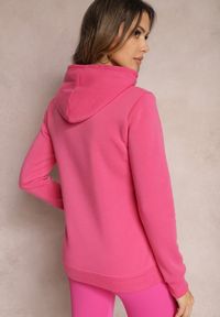 Renee - Różowa Ocieplana Bluza Dzianinowa z Kapturem Ziff. Typ kołnierza: kaptur. Kolor: różowy. Materiał: dzianina. Wzór: haft. Styl: elegancki