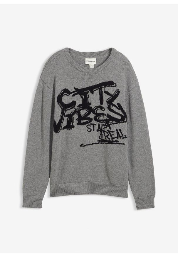 bonprix - Sweter z czystej bawełny. Kolor: szary. Materiał: bawełna