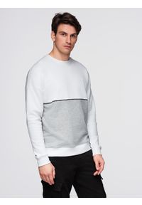 Ombre Clothing - Bluza męska OVERSIZE z kontrastowym łączeniem kolorów - biało-szara V1 - Rozmiar: L. Kolor: szary. Materiał: bawełna, poliester, materiał. Wzór: aplikacja