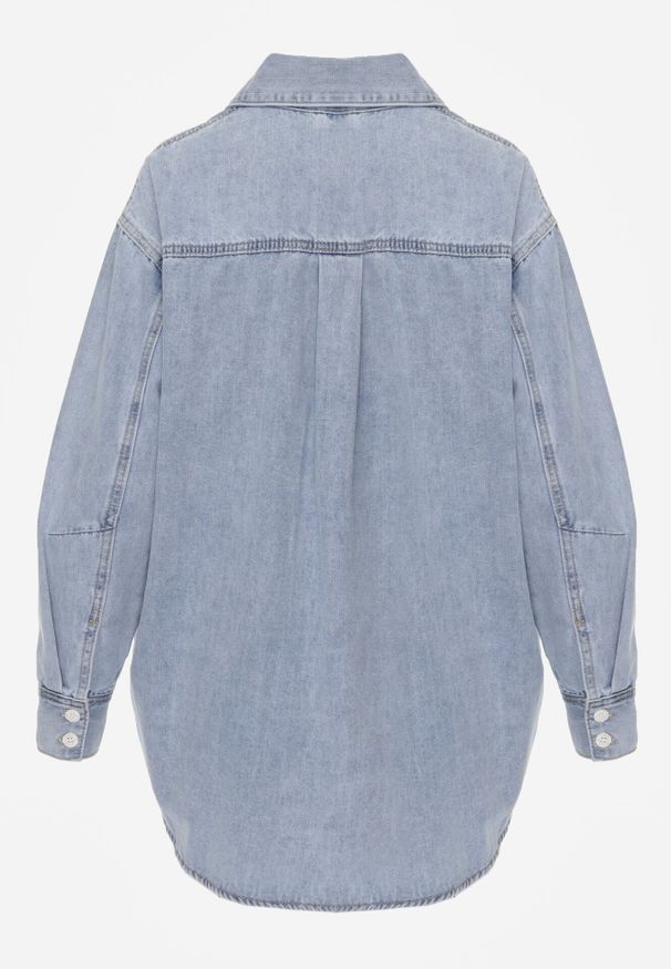 Born2be - Niebieska Koszula Jeansowa z Bawełną Ozdobiona Przeszyciami Junie. Kolor: niebieski. Materiał: jeans, bawełna. Wzór: aplikacja. Styl: elegancki