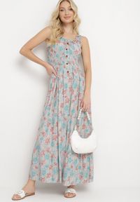Born2be - Miętowa Rozkloszowana Sukienka Bawełniana w Kwiatowy Print z Guzikami Jamallia. Okazja: na co dzień. Kolor: miętowy. Materiał: bawełna. Wzór: kwiaty, nadruk. Typ sukienki: proste. Styl: klasyczny, casual #7