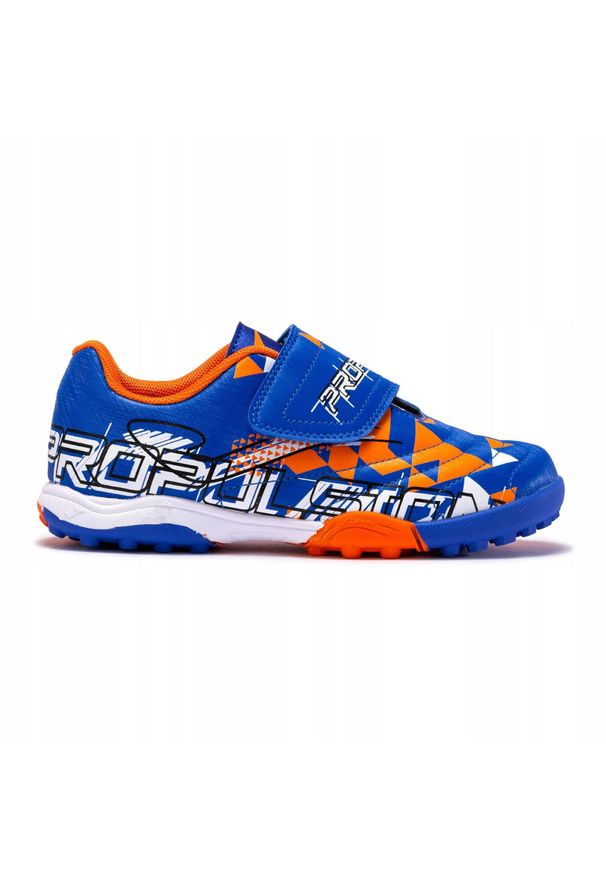 Buty do piłki nożnej dla dzieci Joma Propulsion TF Jr. Zapięcie: sznurówki. Kolor: pomarańczowy, wielokolorowy, niebieski. Materiał: materiał, syntetyk. Szerokość cholewki: normalna. Sport: piłka nożna