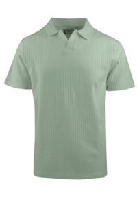 Dzianinowa Koszulka Polo - Dekolt Bez Guzików - Brave Soul - Bladozielona. Okazja: na co dzień. Typ kołnierza: polo. Kolor: zielony. Materiał: elastan, bawełna. Styl: casual #1