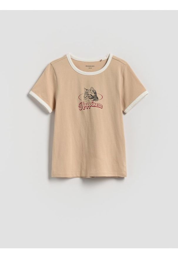 Reserved - T-shirt z nadrukiem - beżowy. Kolor: beżowy. Materiał: bawełna. Wzór: nadruk