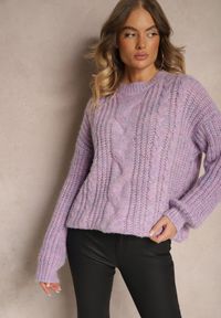 Renee - Fioletowy Sweter z Wełną Ozdobiony Tłoczeniem Ecrisevia. Okazja: na co dzień. Kolor: fioletowy. Materiał: wełna. Wzór: aplikacja. Styl: elegancki, casual #5