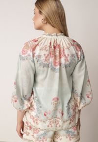 Born2be - Zielona Koszula w Kwiaty ze Stójką Feliana. Okazja: na co dzień. Typ kołnierza: kołnierzyk stójkowy. Kolor: zielony. Materiał: jeans. Wzór: kwiaty. Styl: casual, klasyczny, elegancki #4