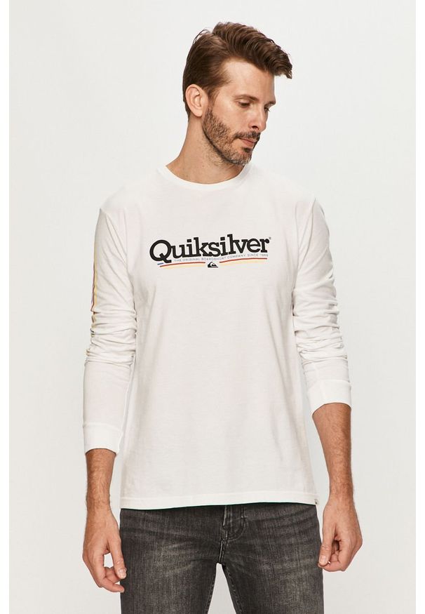 Quiksilver - Longsleeve. Okazja: na co dzień. Kolor: biały. Materiał: bawełna, dzianina. Długość rękawa: długi rękaw. Wzór: nadruk. Styl: casual