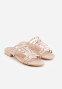 Renee - Beżowe Klapki Ozdobione Geometrycznym Motywem Nysathei. Okazja: na co dzień. Kolor: beżowy. Wzór: geometria, aplikacja. Sezon: lato. Styl: casual #7