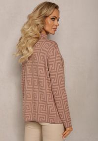 Renee - Ciemnobeżowy Sweterkowy Półgolf z Dzianiny o Geometrycznym Motywie i Dodatkowymi Zamkami Vulla. Kolor: beżowy. Materiał: dzianina. Wzór: geometria #3