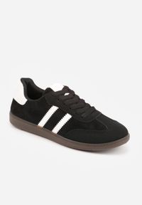 Renee - Czarno-Białe Sneakersy z Ekozamszu na Płaskiej Podeszwie Pemeriana. Nosek buta: okrągły. Zapięcie: sznurówki. Kolor: czarny. Materiał: skóra, materiał, zamsz. Obcas: na płaskiej podeszwie. Wysokość obcasa: niski #6