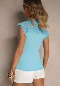 Renee - Niebieski Bawełniany Top z Koronkowymi Wstawkami Lirumina. Okazja: na co dzień. Kolor: niebieski. Materiał: bawełna, koronka. Styl: elegancki, casual #4