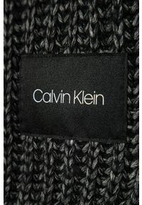 Calvin Klein - Szalik. Kolor: czarny. Materiał: wełna, bawełna, dzianina, akryl, poliester. Wzór: gładki #2