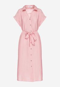 Born2be - Różowa Wiskozowa Sukienka Koszulowa z Paskiem Rinaruna. Okazja: na co dzień. Kolor: różowy. Materiał: wiskoza. Typ sukienki: koszulowe. Styl: casual, elegancki #3