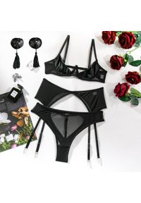 Intica - Komplet koronkowej bielizny na romantyczne chwile Samuela. Kolor: czarny. Materiał: koronka. Wzór: paski