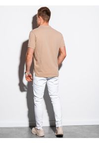 Ombre Clothing - Koszulka męska polo klasyczna bawełniana S1374 - beżowa - L. Typ kołnierza: polo. Kolor: beżowy. Materiał: bawełna. Wzór: haft. Styl: klasyczny #3