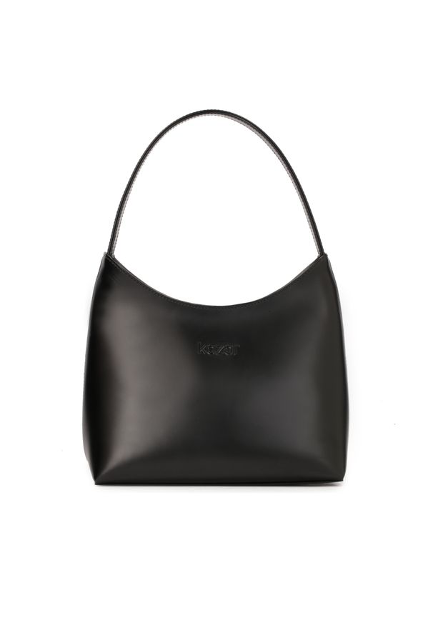 Kazar - Minimalistyczna czarna torebka z gładkiej skóry. Kolor: czarny. Wzór: gładki. Materiał: skórzane. Styl: klasyczny. Rodzaj torebki: na ramię