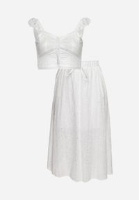 Renee - Biały Boho Komplet Top Koronkowy na Ramiączkach Spódnica z Gumką w Pasie Evoolia. Kolor: biały. Materiał: koronka #8