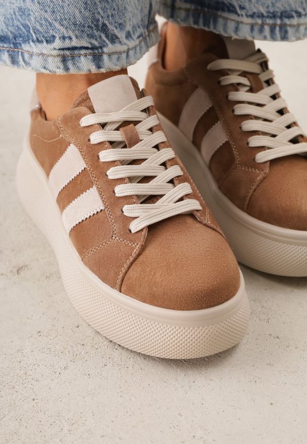 Born2be - Brązowe Sneakersy z Zamszu Naturalnego na Grubej Podeszwie Tesolva. Okazja: na co dzień. Kolor: brązowy. Materiał: zamsz