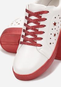 Renee - Biało-Czerwone Sneakersy Sznurowane na Grubej Podeszwie Nensa. Okazja: na co dzień. Kolor: biały #4