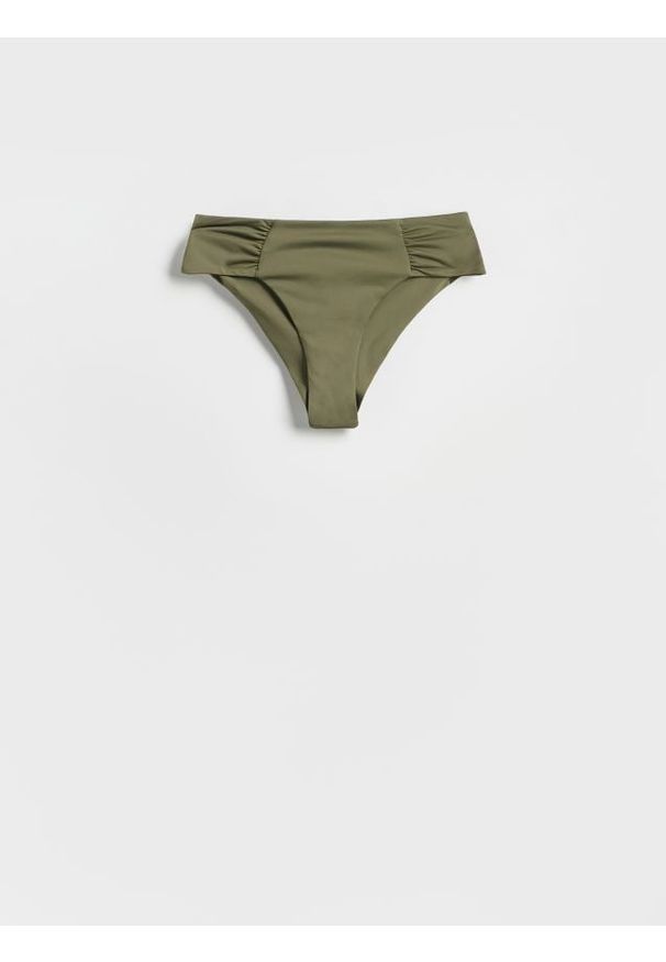 Reserved - Dół od bikini - oliwkowy. Stan: obniżony. Kolor: oliwkowy. Materiał: materiał. Wzór: gładki
