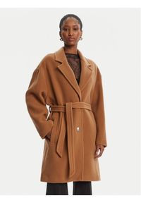 Pinko - PINKO Płaszcz wełniany 105685 A2SM Brązowy Regular Fit. Kolor: brązowy. Materiał: wełna