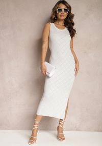 Renee - Biała Sukienka z Błyszczącym Wzorem w Romby o Fasonie Bodycon Bez Rękawów Matella. Kolor: biały. Długość rękawa: bez rękawów. Typ sukienki: bodycon