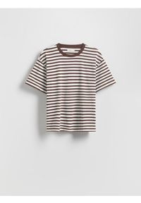 Reserved - Bawełniany t-shirt w paski - kremowy. Kolor: kremowy. Materiał: bawełna. Wzór: paski
