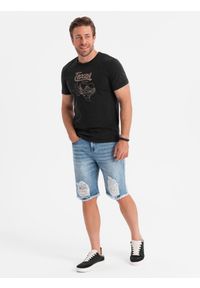 Ombre Clothing - Krótkie męskie spodenki jeansowe z przetarciami i dziurami – jasnoniebieskie V2 OM-SRDS-0157 - XXL. Okazja: na co dzień. Kolor: niebieski. Materiał: jeans. Długość: krótkie. Wzór: aplikacja. Sezon: lato. Styl: klasyczny, casual #11