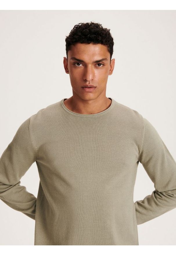 Reserved - Bawełniany sweter - jasnozielony. Kolor: zielony. Materiał: bawełna