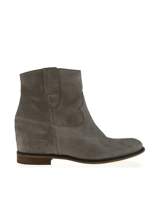 Inna - Botki na ukrytym koturnie skórzane welurowe taupe Wolski. Okazja: na imprezę, na co dzień. Materiał: welur, skóra. Obcas: na koturnie. Styl: casual. Wysokość obcasa: średni