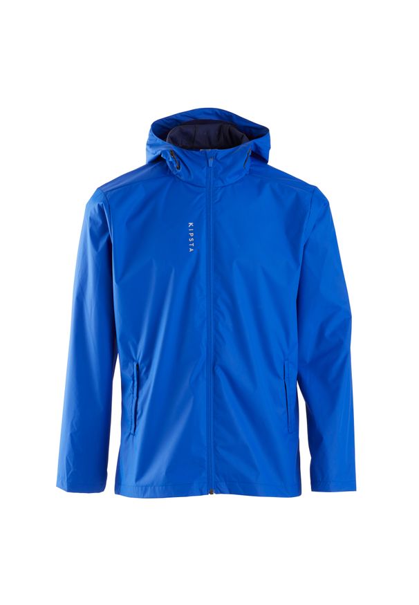 KIPSTA - Kurtka przeciwdeszczowa do piłki nożnej Kipsta T100. Kolor: niebieski. Materiał: poliester, materiał, mesh. Długość: długie. Sport: piłka nożna