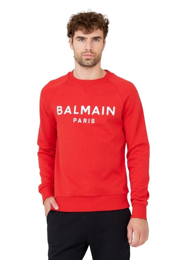 Balmain - BALMAIN Czerwona męska bluza Printed Sweatshirt, Rozmiar L. Kolor: czerwony