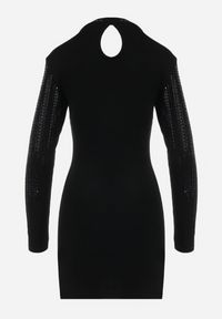 Born2be - Czarna Dopasowana Sukienka Mini w Cyrkonie Faola. Kolor: czarny. Wzór: aplikacja. Długość: mini #4