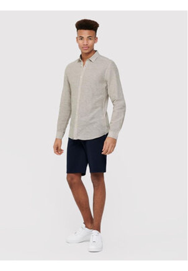 Only & Sons Koszula Caiden 22012321 Beżowy Slim Fit. Kolor: beżowy. Materiał: bawełna, len