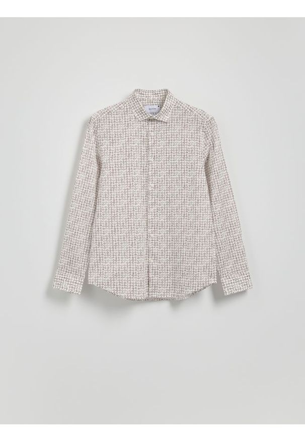 Reserved - Bawełniana koszula slim fit - beżowy. Kolor: beżowy. Materiał: bawełna