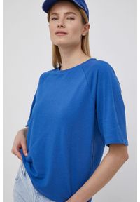 only - Only t-shirt damski. Kolor: niebieski. Materiał: dzianina, bawełna. Długość rękawa: raglanowy rękaw. Wzór: gładki